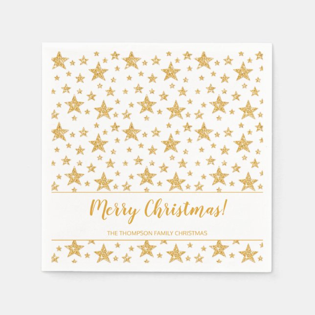 Faux Gold Glitter Look Stars Pattern Christmas Napkin (Front)