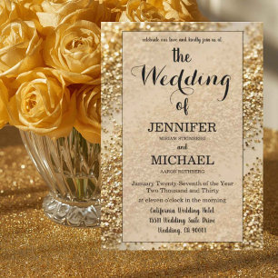 Faux Gold Glitter Luxury QR Code Wedding Invitation