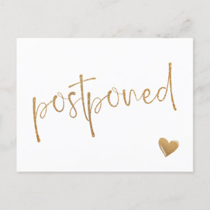 Faux Gold Glitter Minimalist Postponed Wedding Announcement Postcard