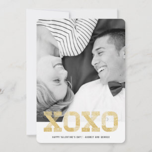 Faux Gold Glitter Modern Chic XOXO Valentine Photo Holiday Card