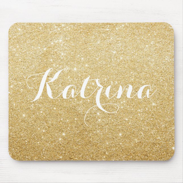Faux Gold Glitter Modern Personalised Mouse Pad (Front)