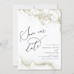 Faux Gold Glitter Modern Script Save the Date Invitation