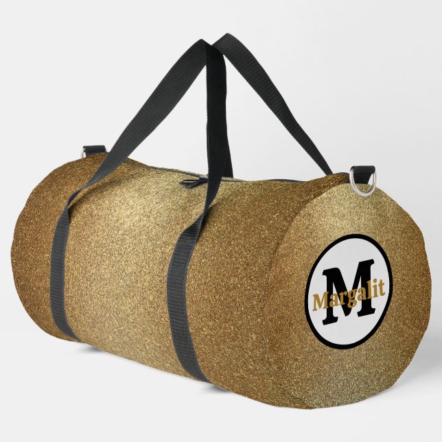 Faux Gold Glitter Monogram Large Duffle Bag (Left Corner)