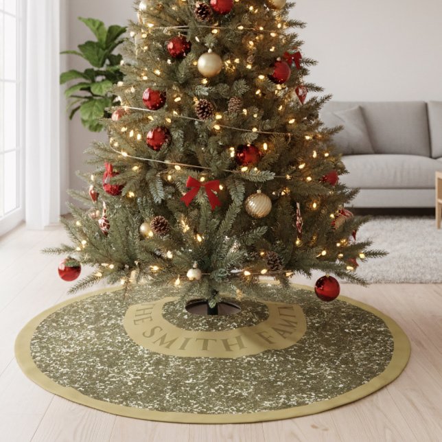 Faux Gold Glitter Name Christmas Tree Skirt (Effortlessly transform your Christmas tree into a stunning focal point. Add your family name)