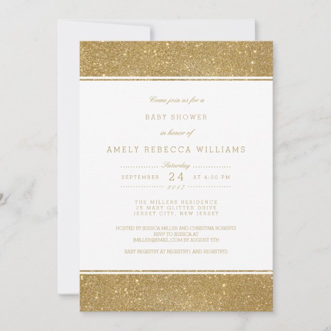Faux Gold Glitter Neutral Baby Shower Invite (Front)