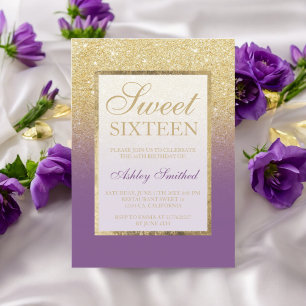 Faux gold glitter ombre purple chic Sweet sixteen Invitation