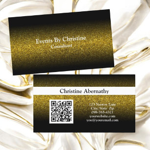 Faux Gold Glitter Ombre QR Professional  Business Card