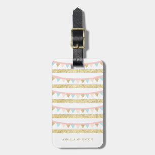 Faux Gold Glitter Pastel Bunting Luggage Tag