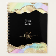 Faux Gold Glitter & Pastel Waves Appointment Book 