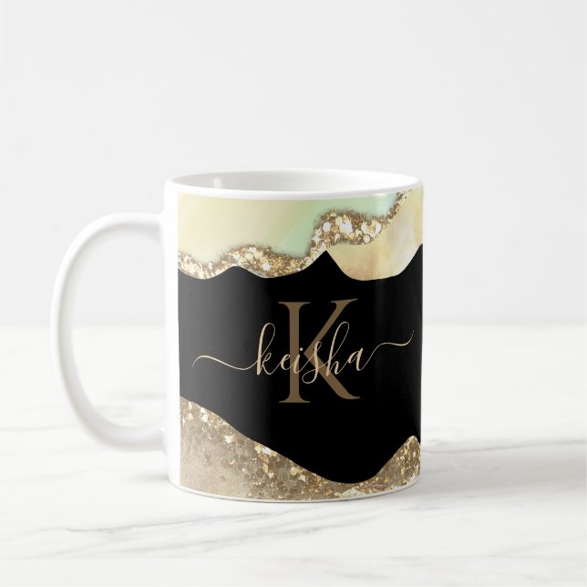 Faux Gold Glitter & Pastel Waves Bling Coffee Mug (Left)