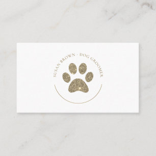 Faux Gold Glitter Paw Print Logo Business Card