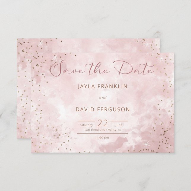 Faux Gold Glitter & Pink Modern Wedding Save The Date (Front/Back)