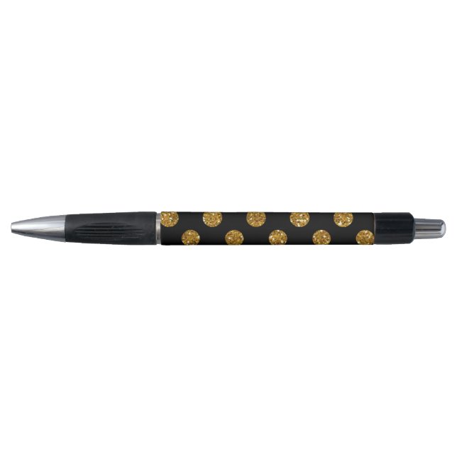 Faux Gold Glitter Polka Dots Pattern on Black (Front)