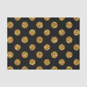 Faux Gold Glitter Polka Dots Pattern on Black Tissue Paper