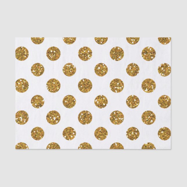 Faux Gold Glitter Polka Dots Pattern on White Tissue Paper (Front)