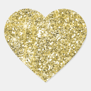 Faux Gold Glitter Print Trendy Heart Stickers