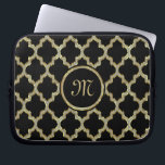 Faux Gold Glitter Quatrefoil Ikat Pattern Laptop Sleeve<br><div class="desc">Faux gold and diamonds glitter quatrefoil Ikat geometric pattern over custom black background changeable on the website. Pastel overall tones. many colour combination is available and many can be created on the website. If you need any help customising any of my designs, contact ArtOnWear designer. Free text formatting with live...</div>