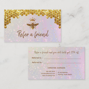faux gold glitter Queen Bee referral card