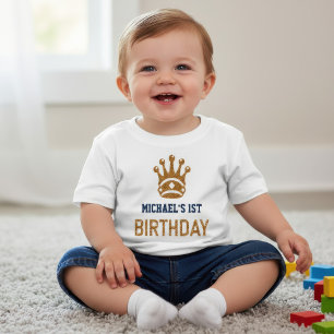Faux Gold Glitter Royal Prince Crown Birthday Baby T-Shirt