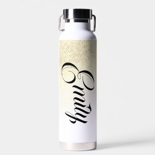 Faux Gold Glitter Script Monogram Water Bottle