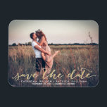 Faux Gold Glitter Script Save the Date Magnets<br><div class="desc">Customisable save the date photo magnets featuring retro typography.</div>