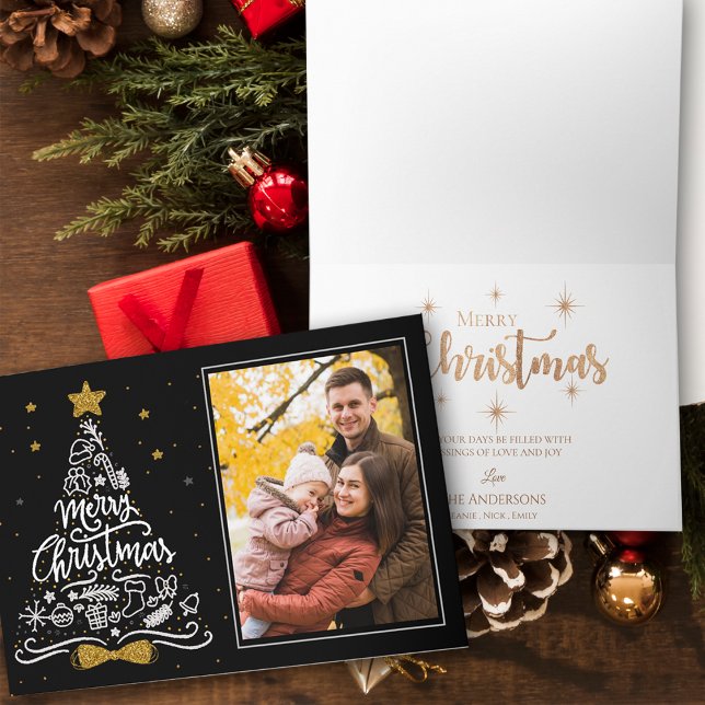 Faux Gold Glitter Star Typography Christmas Photo Card (Faux Gold Glitter Star Typography Christmas Photo Card)