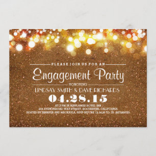 faux gold glitter string lights engagement party invitation