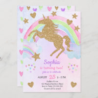 Faux Gold Glitter Unicorn Girl Birthday