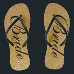 Faux gold glitter wedding flip flops for bride<br><div class="desc">Faux gold glitter wedding flip flops for bride and groom. Custom strap colour for him and her. Golden sparkly texture with glittery glimmers and sparkling glimmers. Glamourous beach sandals for men and women. Cute party favour for beach theme wedding, marriage, bridal shower, engagement, anniversary, birthday, bbq, bachelorette, girls weekend trip...</div>