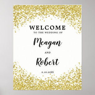 Faux gold glitter wedding welcome sign white