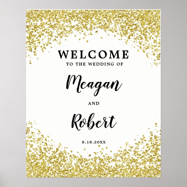Faux gold glitter wedding welcome sign white (Front)