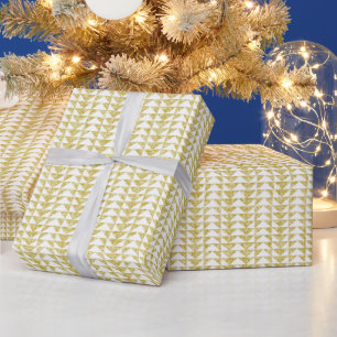 Faux Gold Glitter & White Triangles Pattern Wrapping Paper