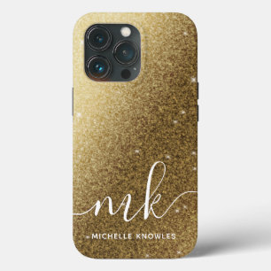 Faux Gold Glitters Name and Monogram iPhone 13 Pro Case