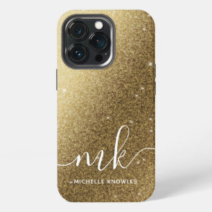 Faux Gold Glitters Name and Monogram iPhone 13 Pro Case