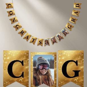 Faux Gold Graduate 4 photos Congrats Grad Bunting