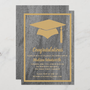 Faux Gold & Granite Graduation Invitation