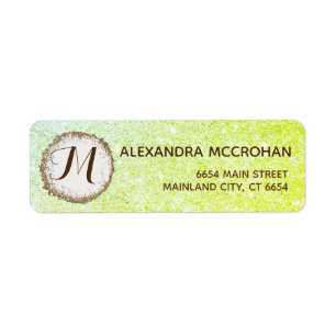 Faux Gold Green Leave Glitter Foil Return Address