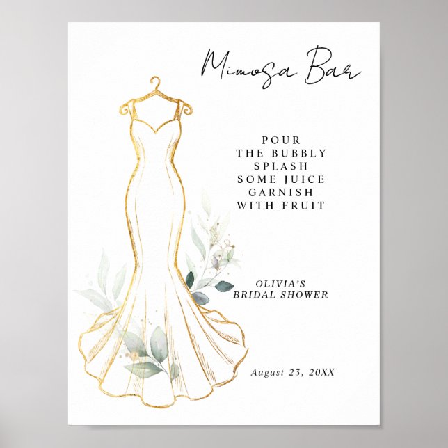 Faux Gold & Greenery Mimosa Bar Sign (Front)