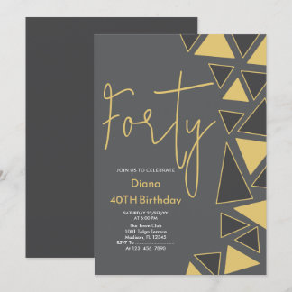 Faux Gold & Grey Birthday Invitation
