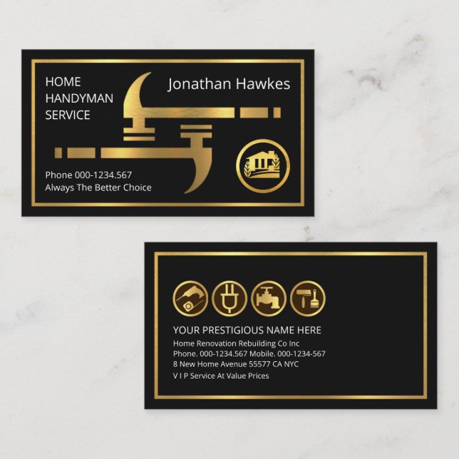 Faux Gold Hammers Home Repairs Business Card (Front/Back)