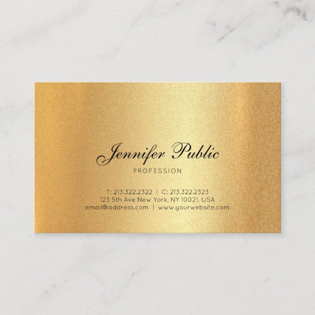 Faux Gold Hand Script Text Calligraphed Modern Top Business Card (Front)