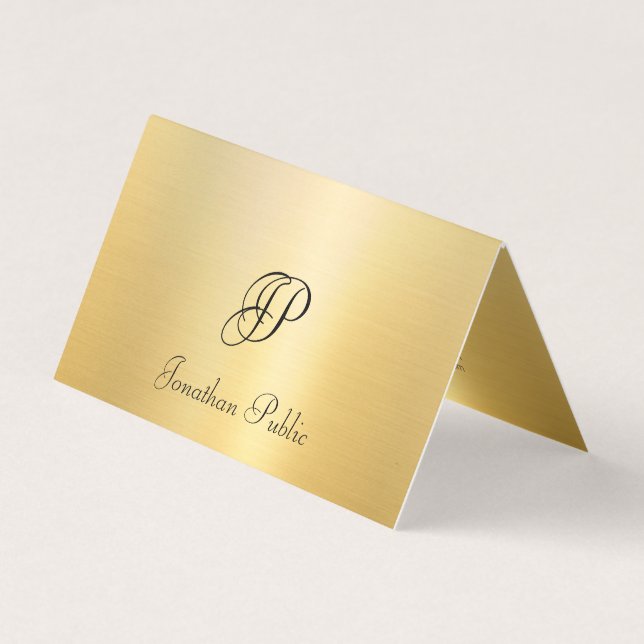 Faux Gold Handwritten Script Monogrammed Business Card (Front)