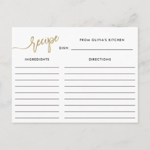 Faux Gold Handwritten Script Recipe Card