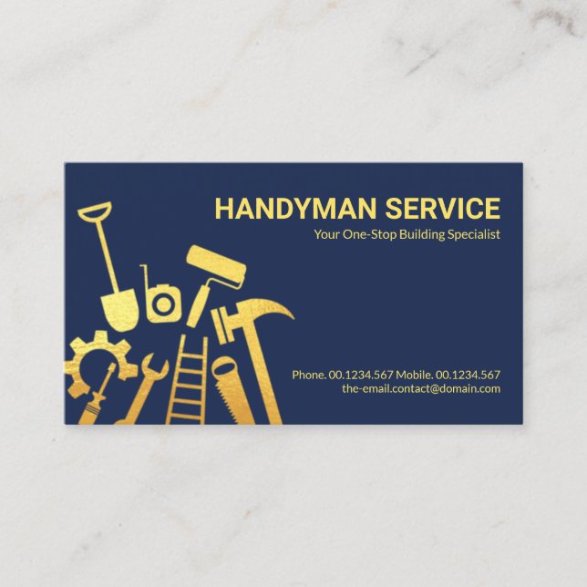Faux Gold Handyman Tools Home Renovation Business Card (Front)