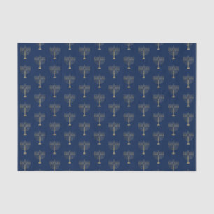 Faux Gold Hanukkah Menorah Pattern Blue Holiday Tissue Paper