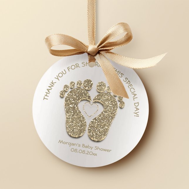 Faux Gold Heart Feet Baby Shower Favour Thank You Classic Round Sticker (Creator Uploaded)
