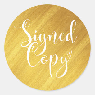 Faux Gold Heart Handwriting Signed Copy Classic Round Sticker