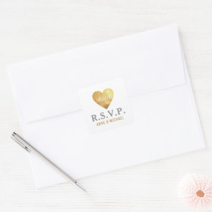 Faux gold heart of love RSVP wedding Square Sticker