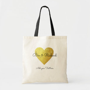 faux gold heart of love wedding tote bag