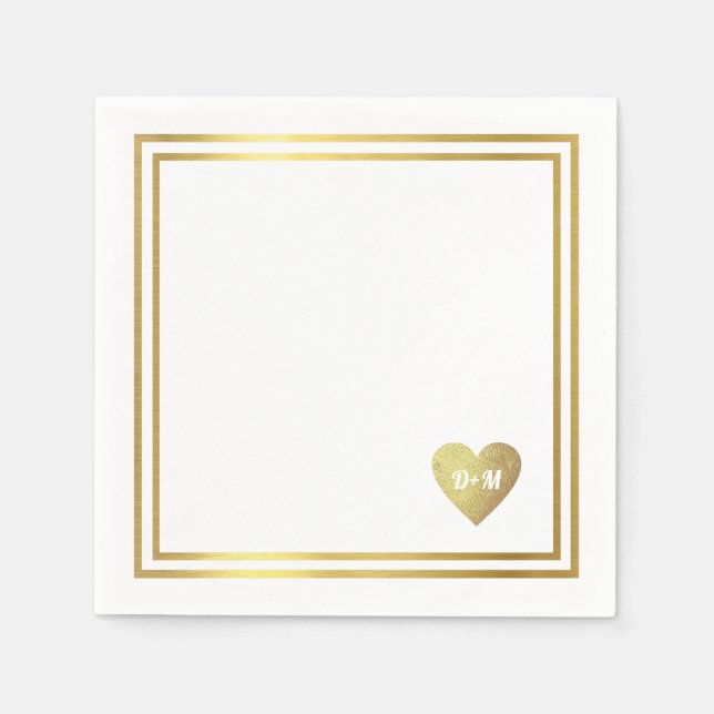faux gold heart of love with initials monogrammed  napkin (Front)